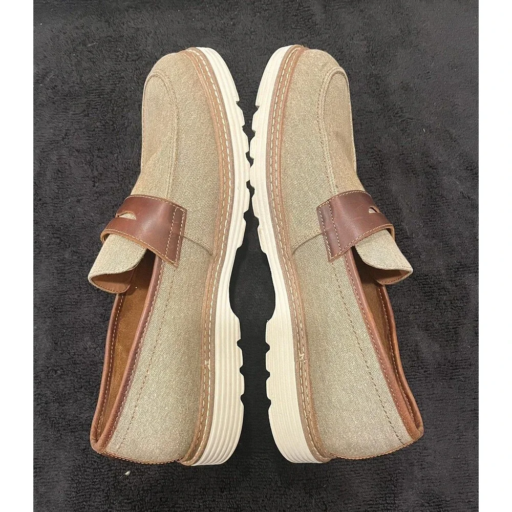 Steve Madden Ewald Men’s 10.5 Tan Fabric Leather Penny Loafers Casual Shoes